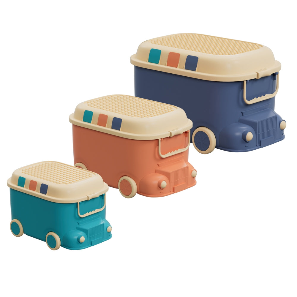 Car Themed Toy Storage Box – Set of 3 Stackable Kids Organizers display