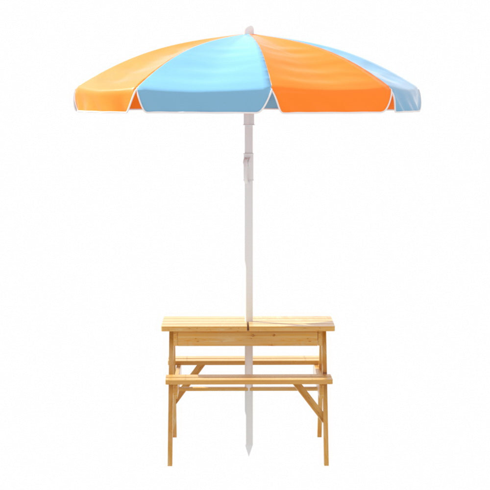 Kids Picnic Table With Umbrella With Built-In Water Sand Pit Boxes front