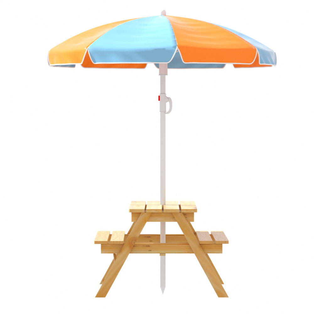 Kids Picnic Table With Umbrella With Built-In Water Sand Pit Boxes side