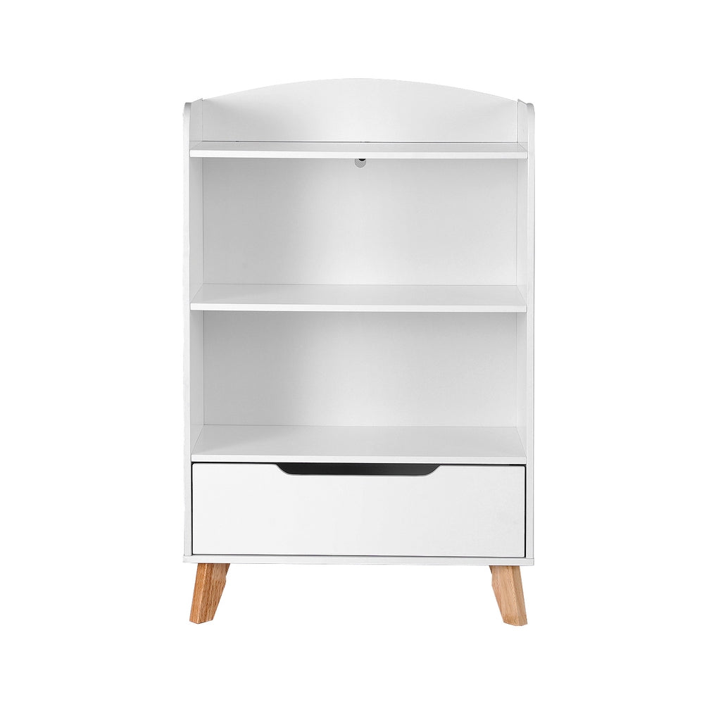Multi-Bin Toy Storage – 3-Tier Bookshelf with Drawer for Kids front