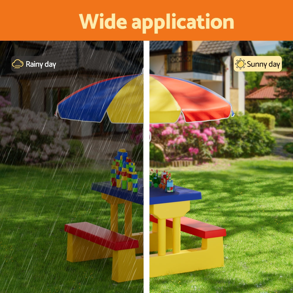Kids Plastic Picnic Table with Chairs and Adjustable Umbrella