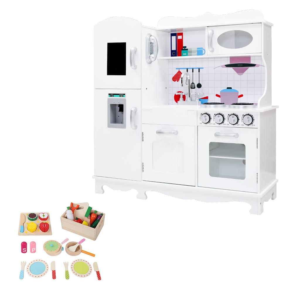 Kids Wooden Kitchen Set Pretend Play Toys Cooking Food Sets Children White - Play Kitchen