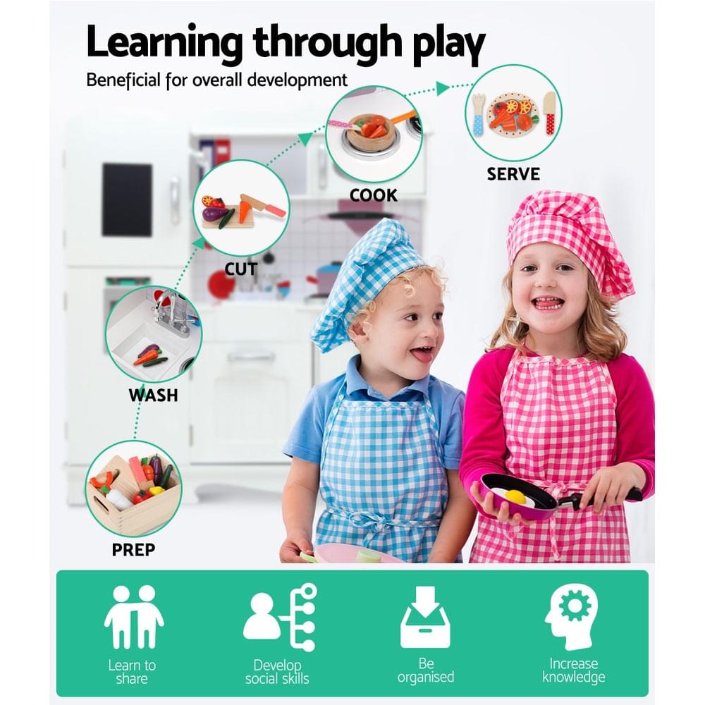 Kids Wooden Kitchen Set Pretend Play Toys Cooking Food Sets Children White - Play Kitchen