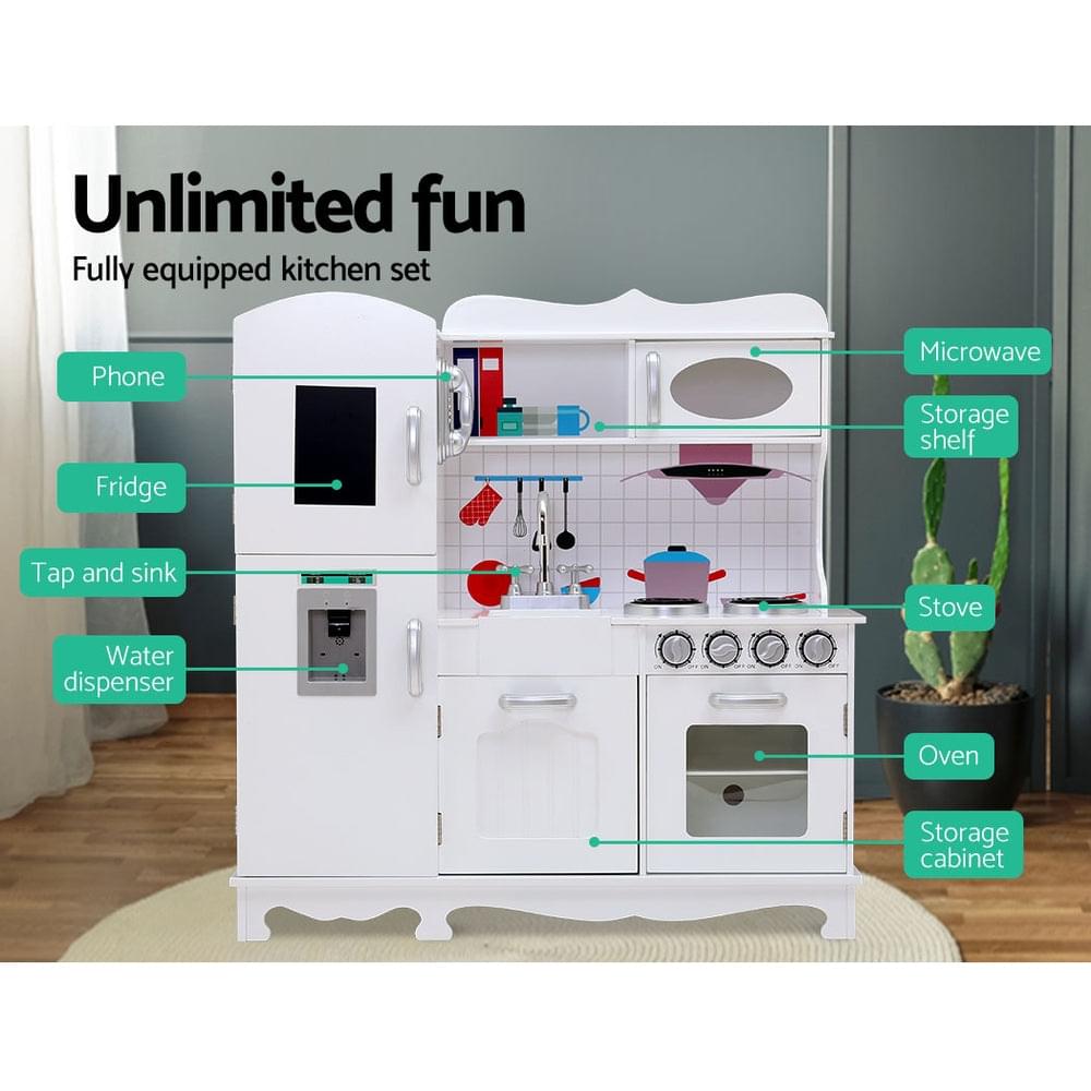 Kids Wooden Kitchen Set Pretend Play Toys Cooking Food Sets Children White - Play Kitchen