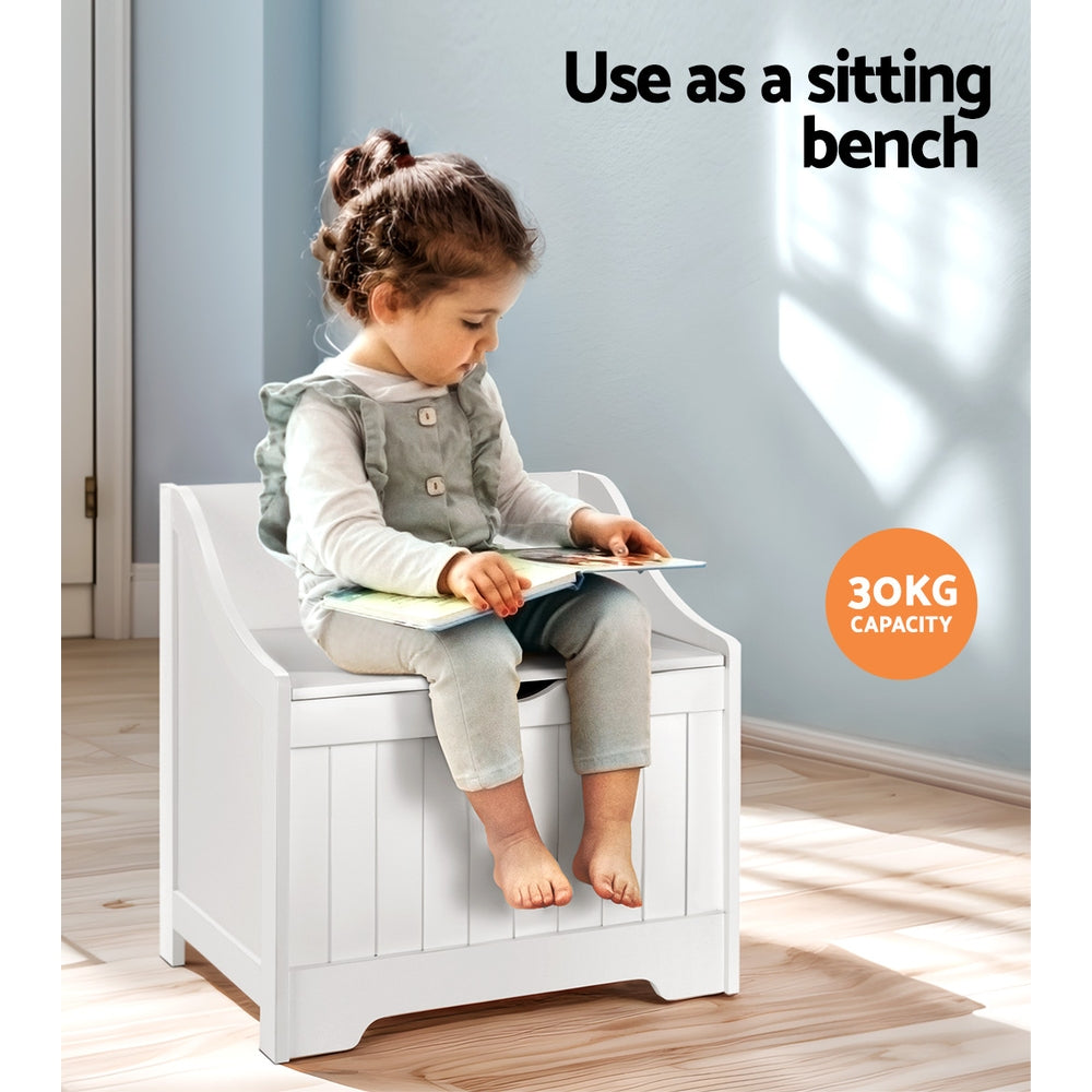Toy Storage Bench with kid sit on