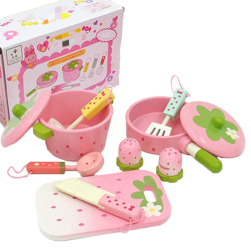 11 Pieces Kids Wooden Kitchen Play Set - Play Kitchen