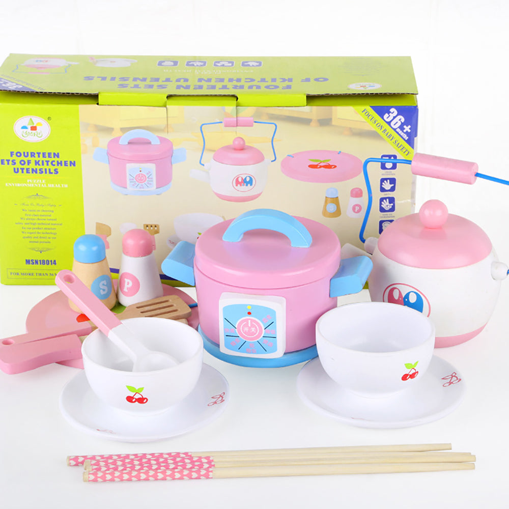 Kids Wooden Tea Set Kitchen Play Set - Play Kitchen