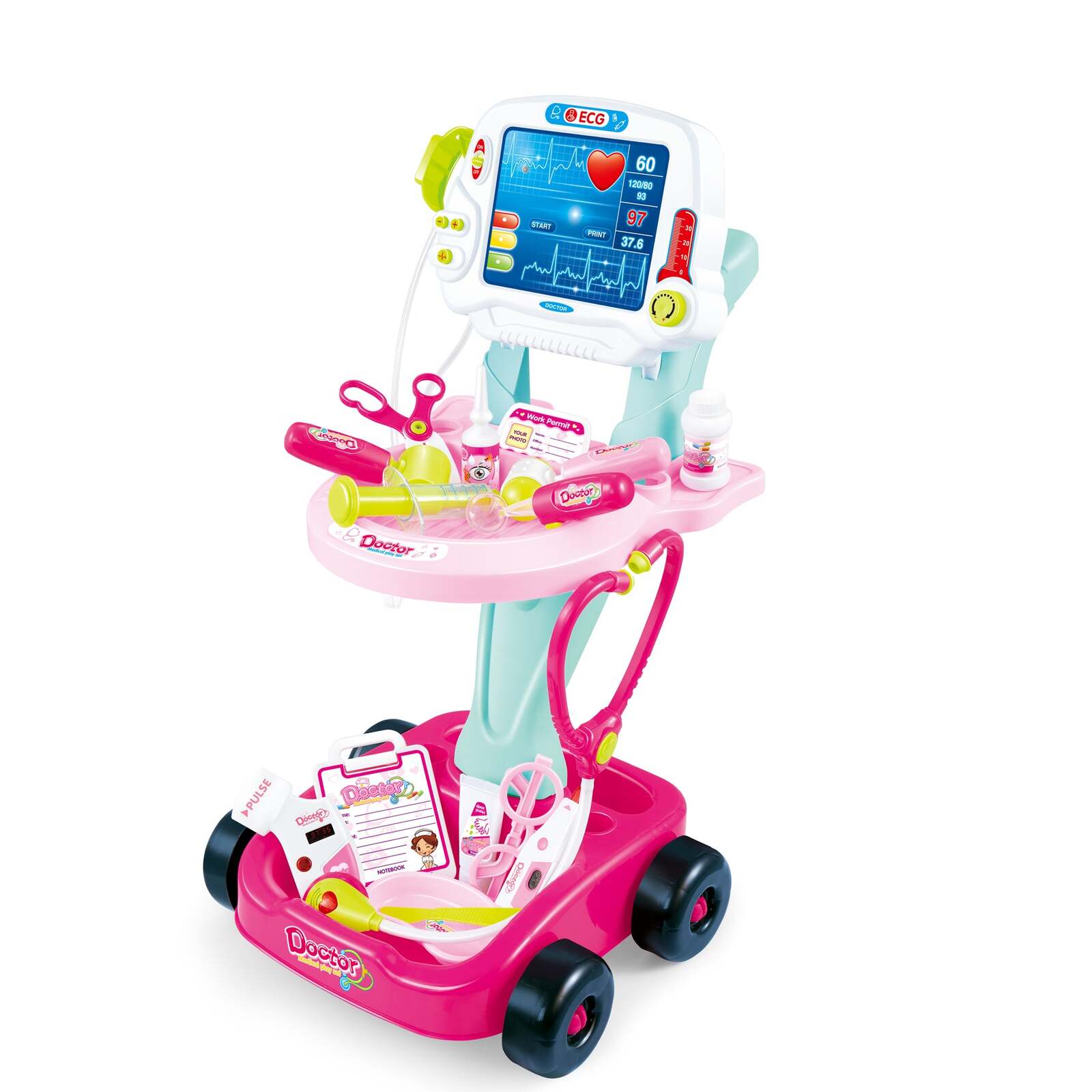 Kids Children's Doctors Medical Cart & ECG Machine for Toddler Play - Play Kitchen