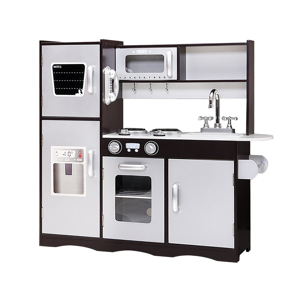 wooden play kitchen black with sink and knobs