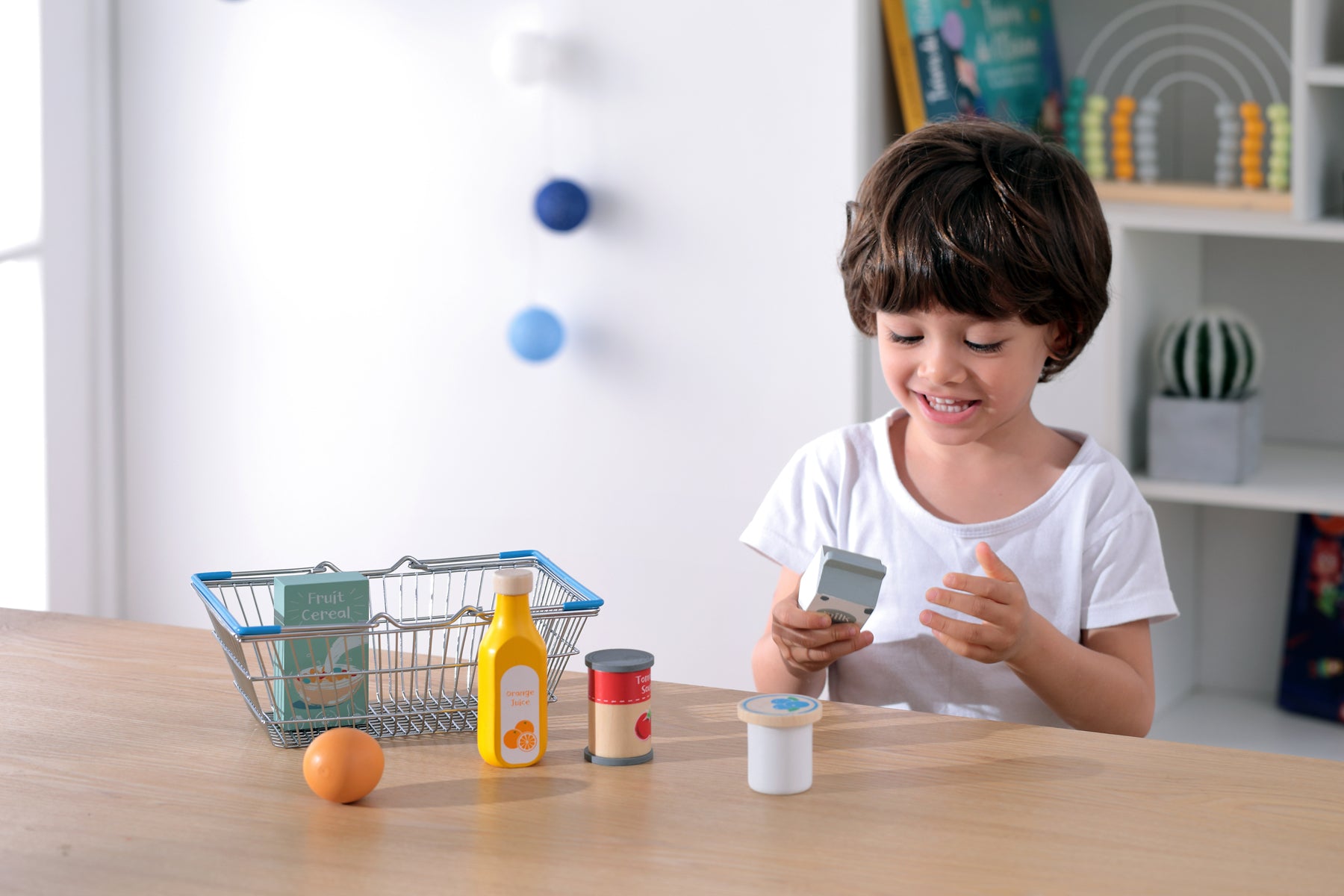 Wooden Grocery with Metal Shopping Basket - Play Kitchen