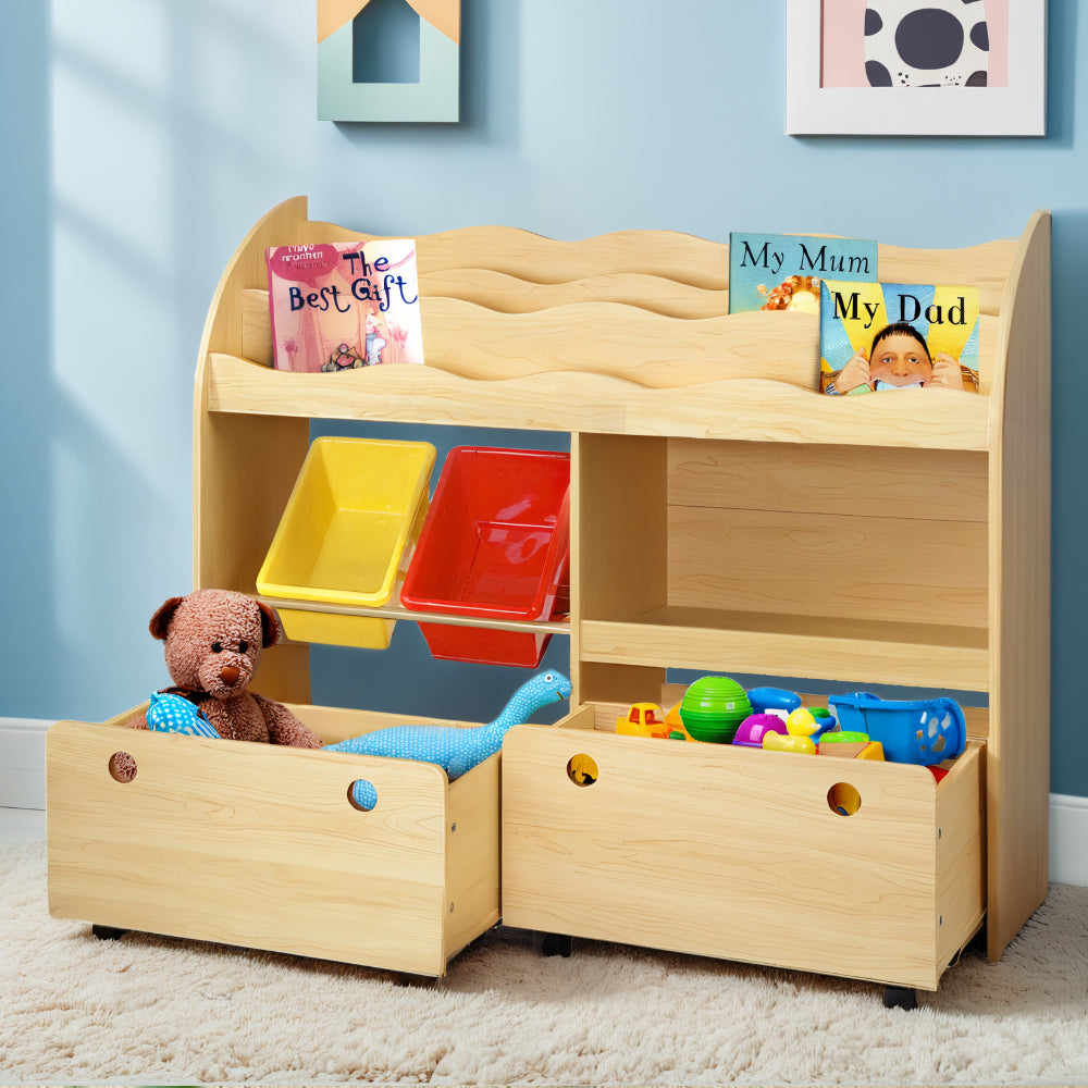 3-Tier Toy Storage Kids Bookshelf with Bins and Drawers