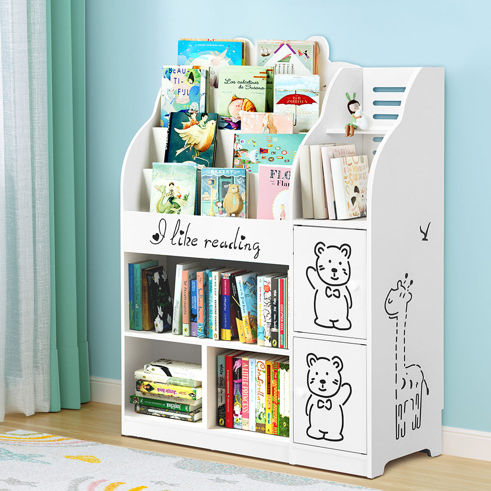 4-Tier Toy Organizer – Kids Bookshelf with Cabinets and Open Shelves