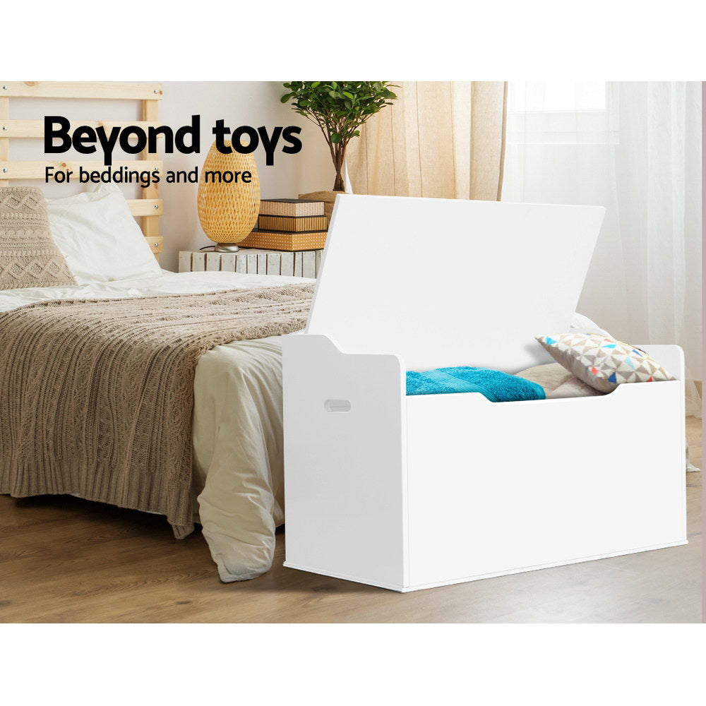 White Wooden Toy Chest – 2-in-1 Kids Storage Box and Bench Seat