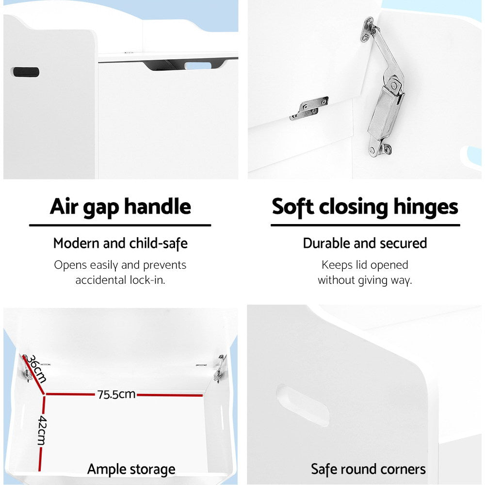 White Wooden Toy Chest – 2-in-1 Kids Storage Box and Bench Seat