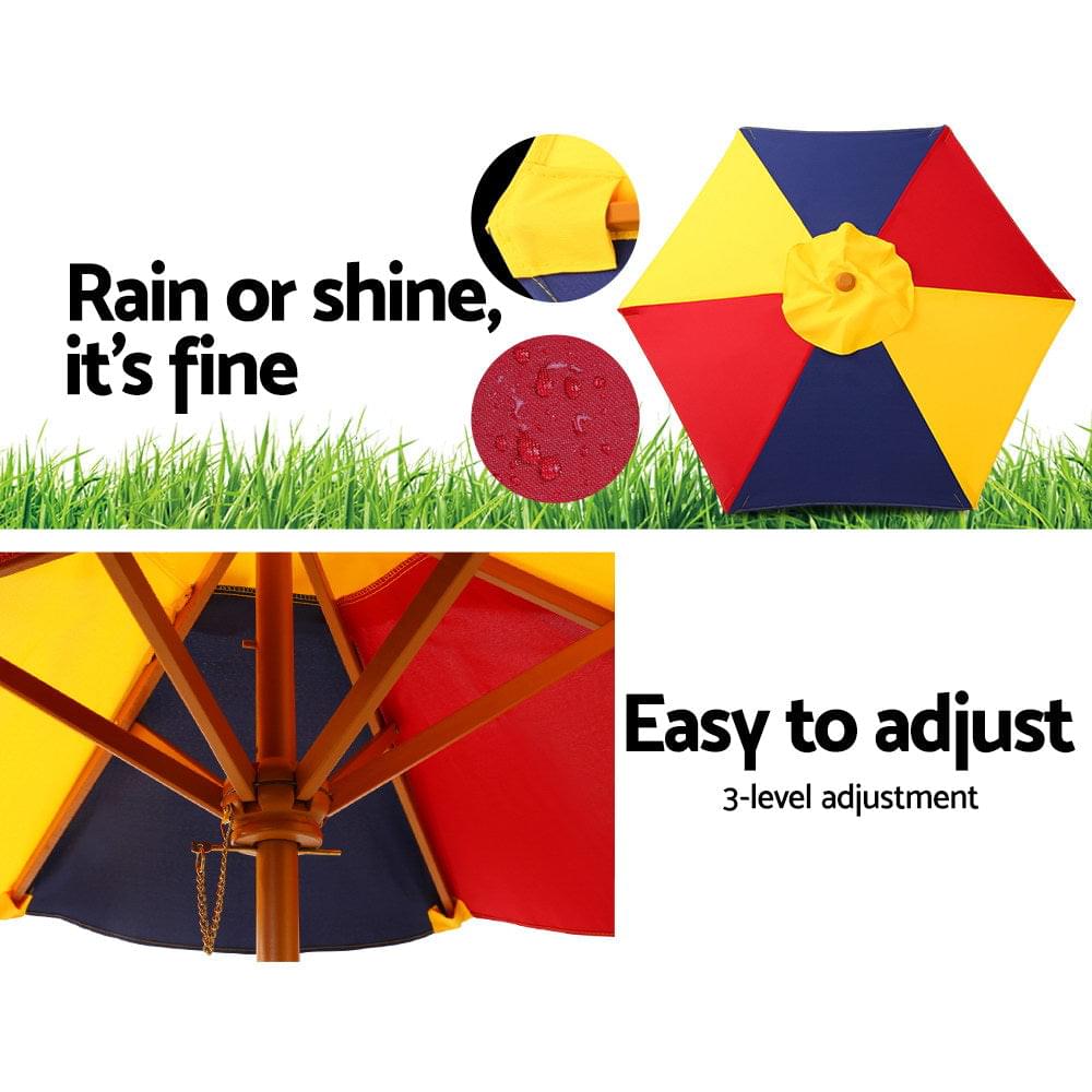 Kids Outdoor Picnic Table With Umbrella Wooden Rainbow easy to adjust