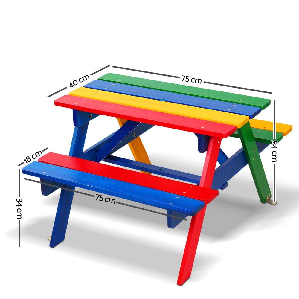 Kids Outdoor Picnic Table With Umbrella Wooden Rainbow size