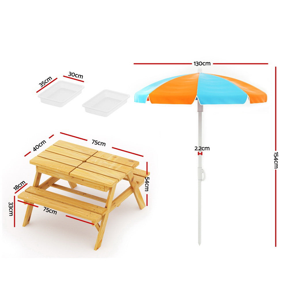 Kids Picnic Table With Umbrella With Built-In Water Sand Pit Boxes size