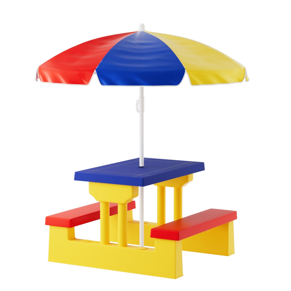 Kids Plastic Picnic Table with Chairs and Adjustable Umbrella