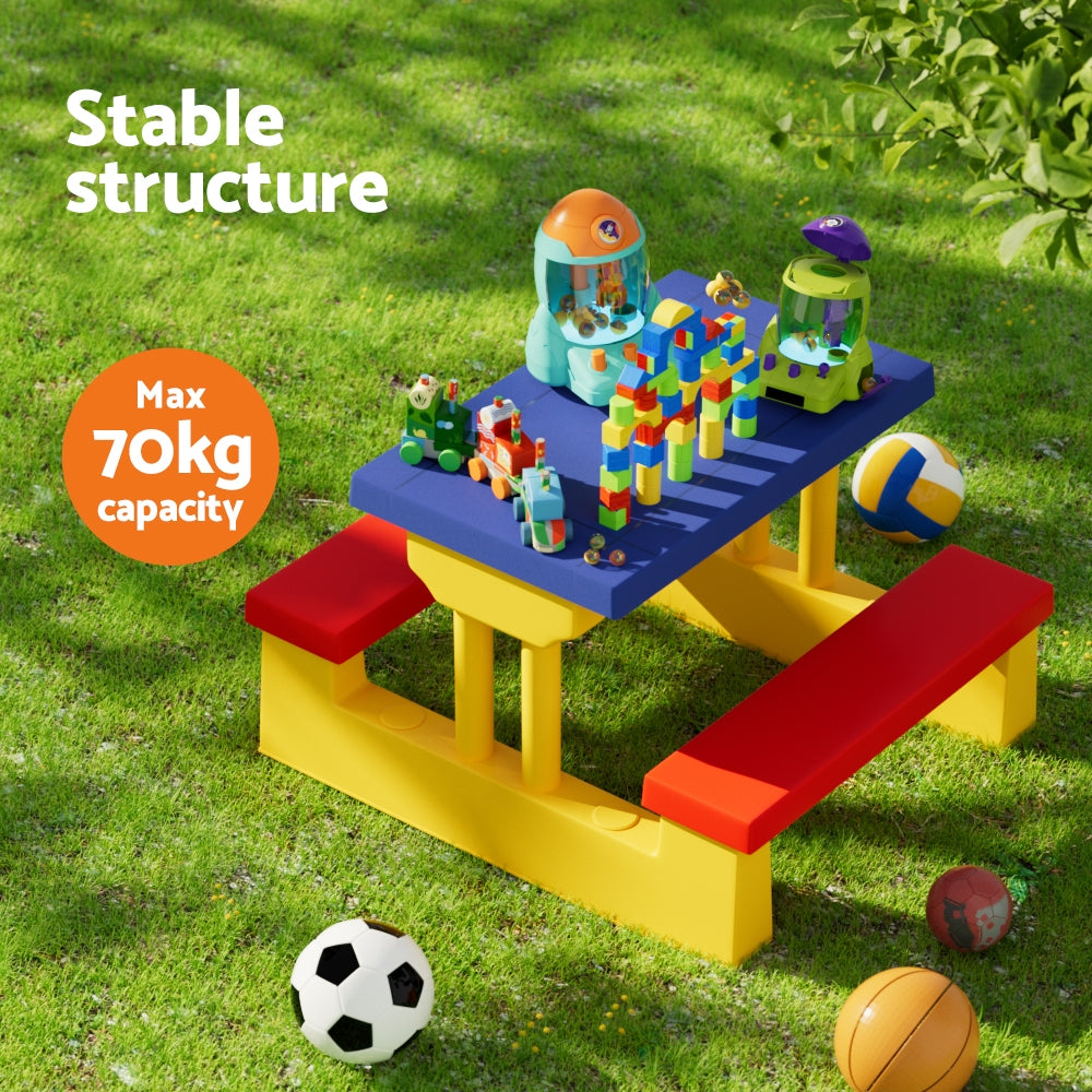 Kids Plastic Picnic Table with Chairs and Adjustable Umbrella