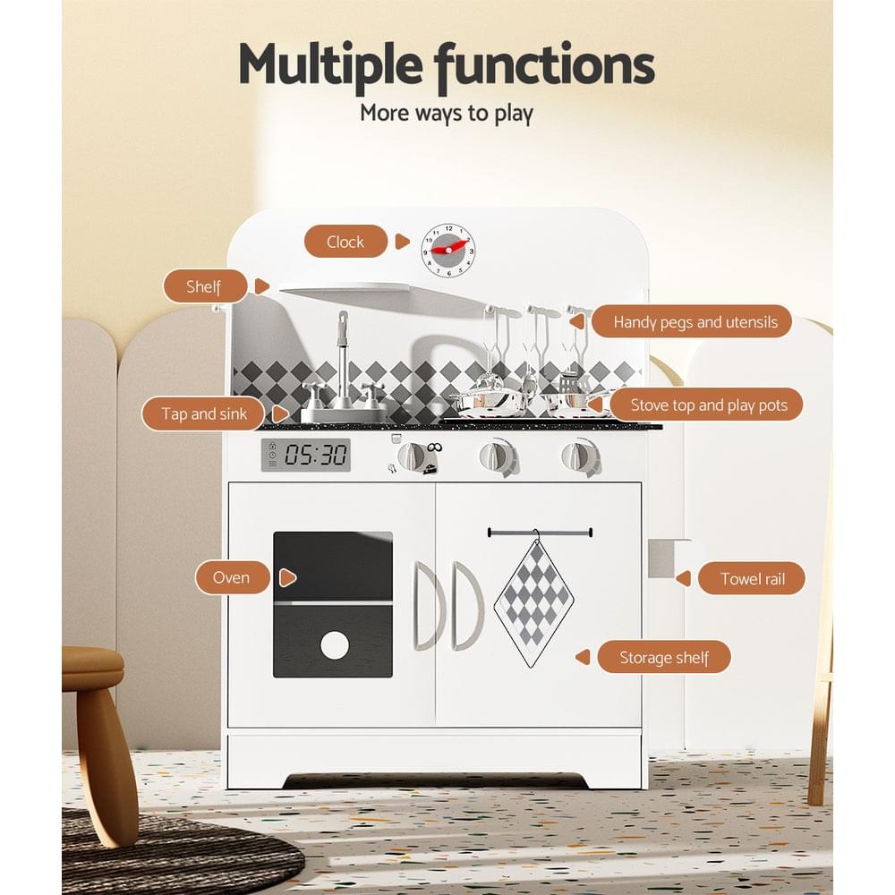 Kids Kitchen Set Pretend Play Wooden Toys Cooking Cookware Children's Toy - Play Kitchen