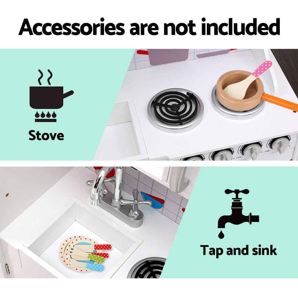 Kids Kitchen Set Pretend Play Food Sets Children's Utensils Wooden White - Play Kitchen