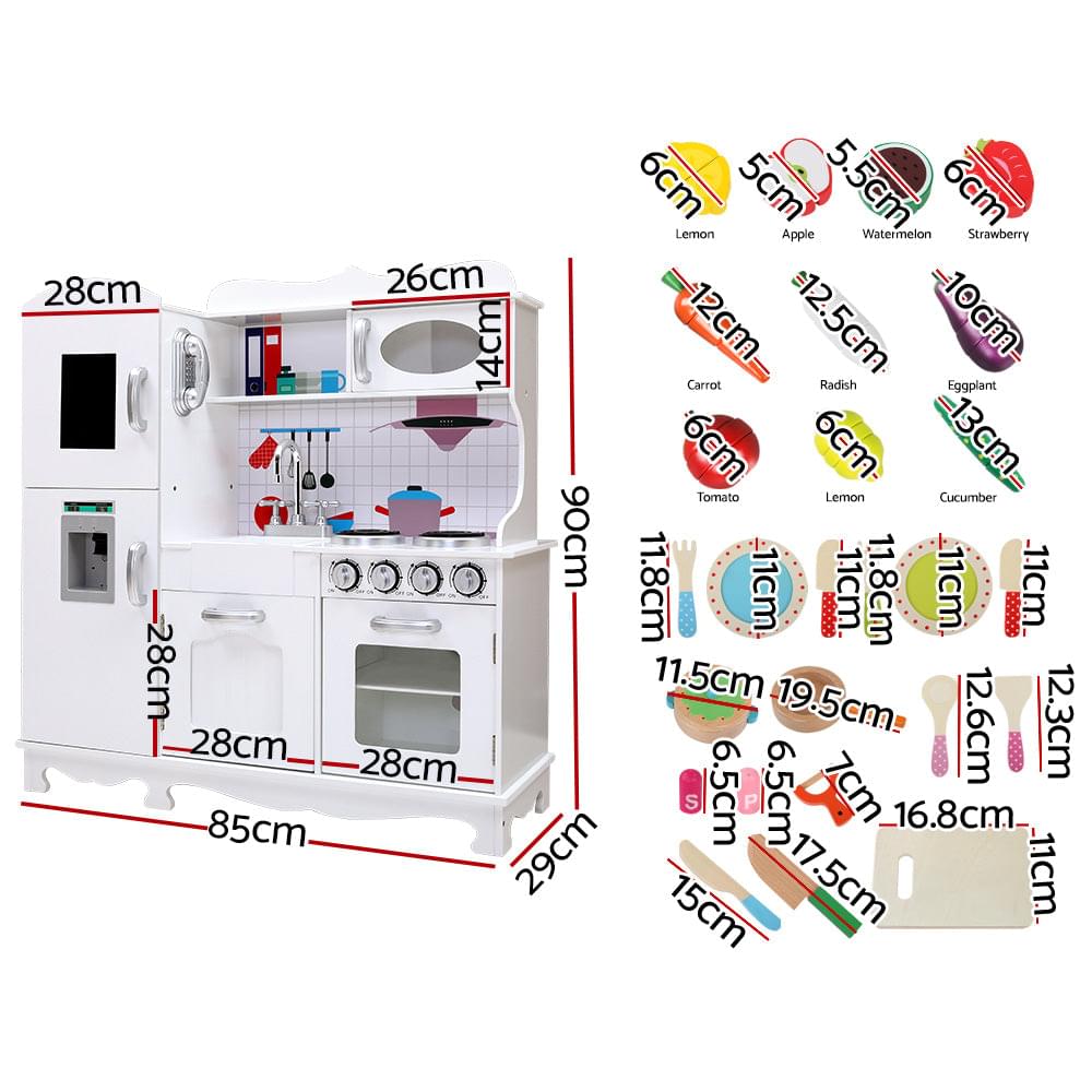 Kids Wooden Kitchen Set Pretend Play Toys Cooking Food Sets Children White - Play Kitchen