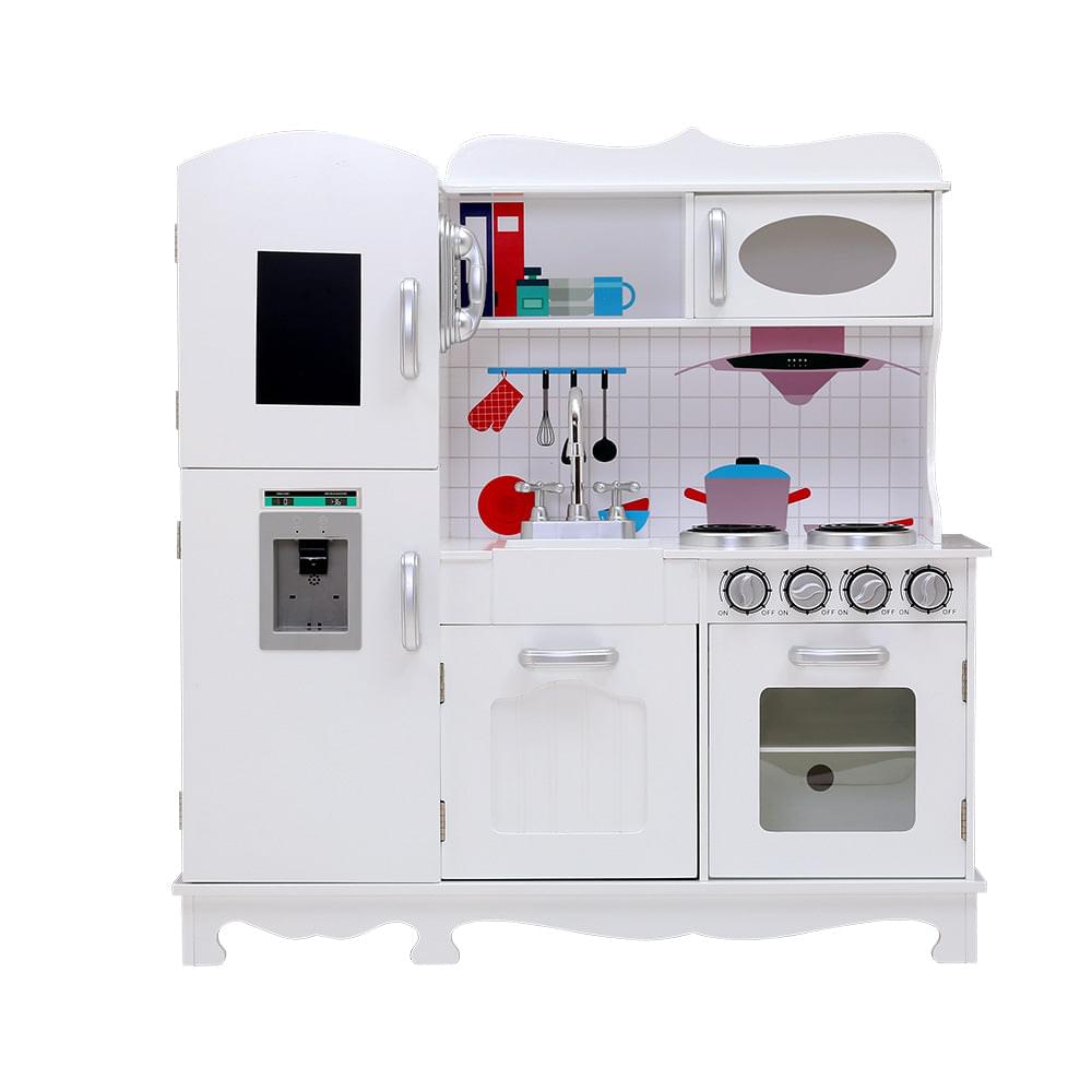 Kids Wooden Kitchen Set Pretend Play Toys Cooking Food Sets Children White - Play Kitchen