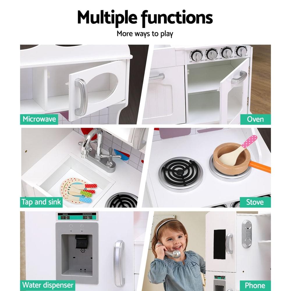Kids Wooden Kitchen Set Pretend Play Toys Cooking Food Sets Children White - Play Kitchen