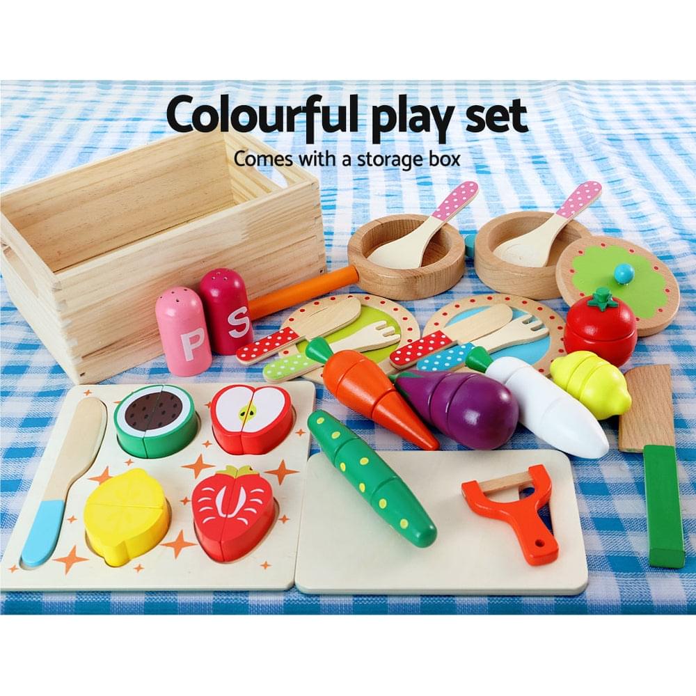 Kids Wooden Kitchen Set Pretend Play Toys Cooking Food Sets Children White - Play Kitchen