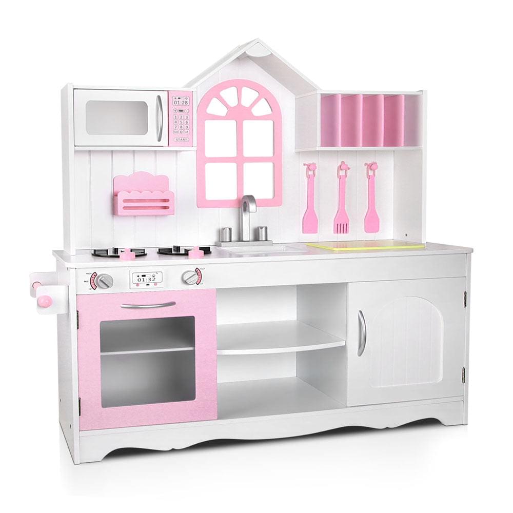 Kids Wooden Kitchen Play Set - White & Pink - Play Kitchen