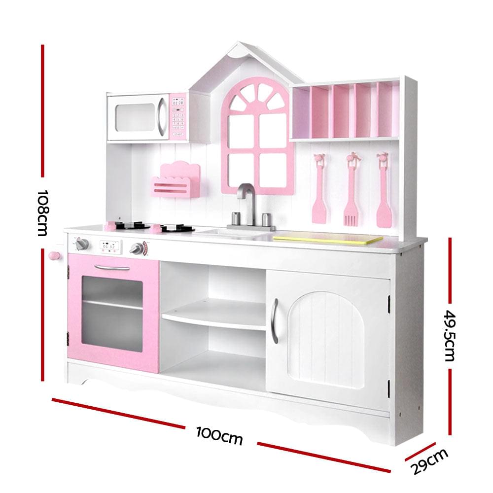 Kids Wooden Kitchen Play Set - White & Pink - Play Kitchen