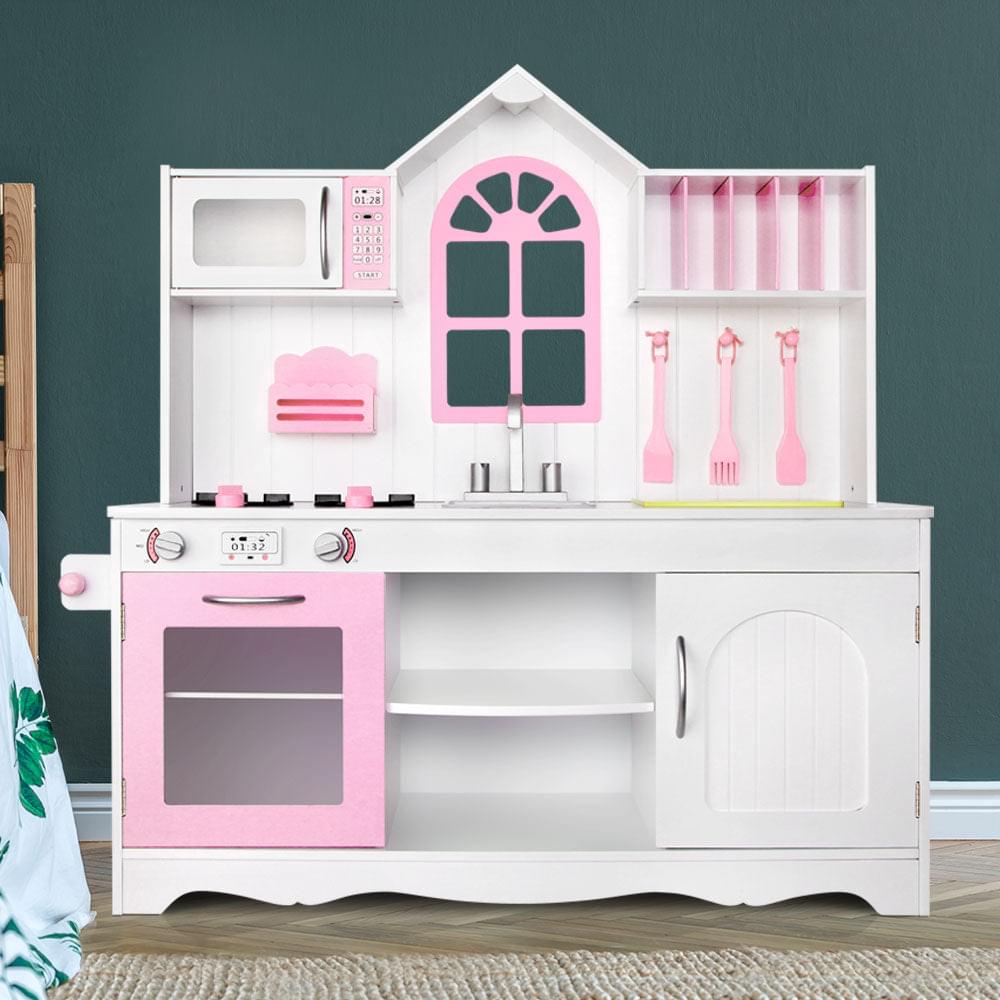 Kids Wooden Kitchen Play Set - White & Pink - Play Kitchen