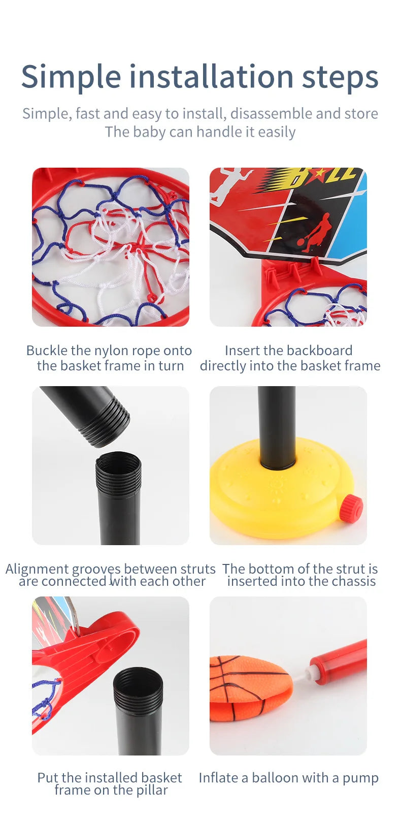 Toddler Basketball Hoop - Adjustable Height - Play Kitchen