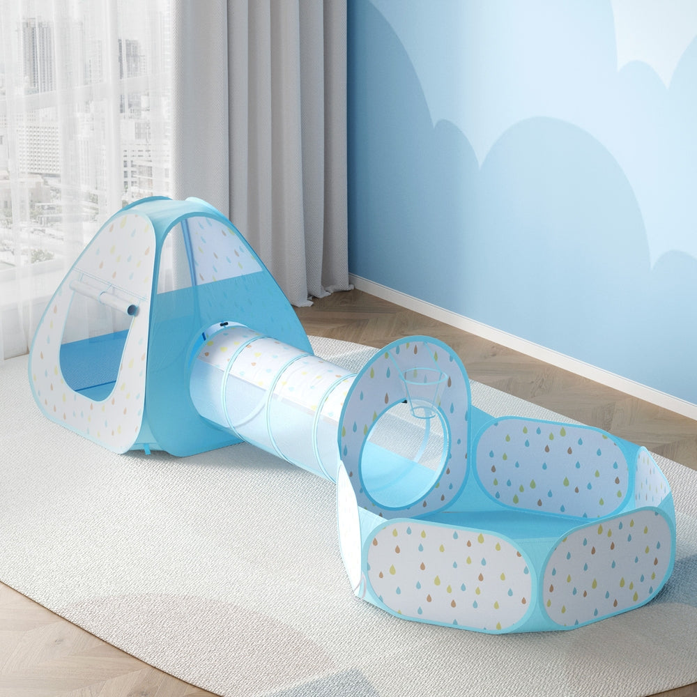 Kids Play Tent with Ball Pit Tunnel Basketball Hoop - Blue