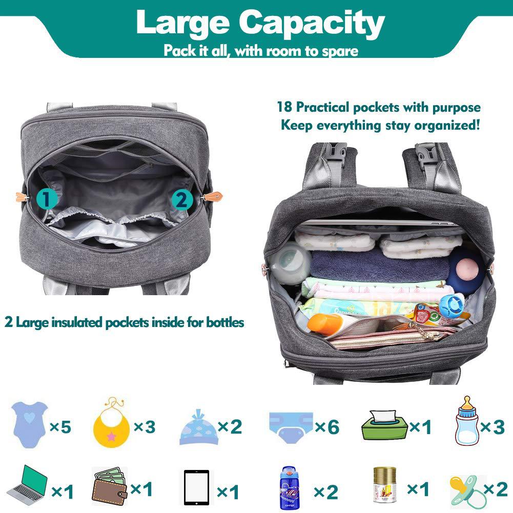 Top view of nappy bag backpack packed with nappies, clothes, bottles and baby essentials