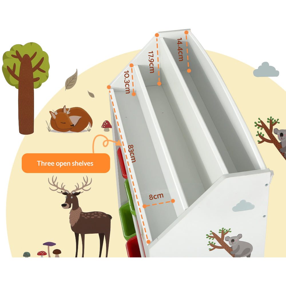 Toy Storage with Bins three open shelves