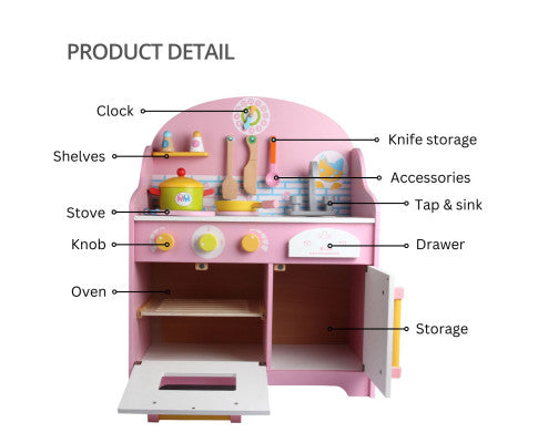 Wooden Pink Play Kitchen Set - Play Kitchen