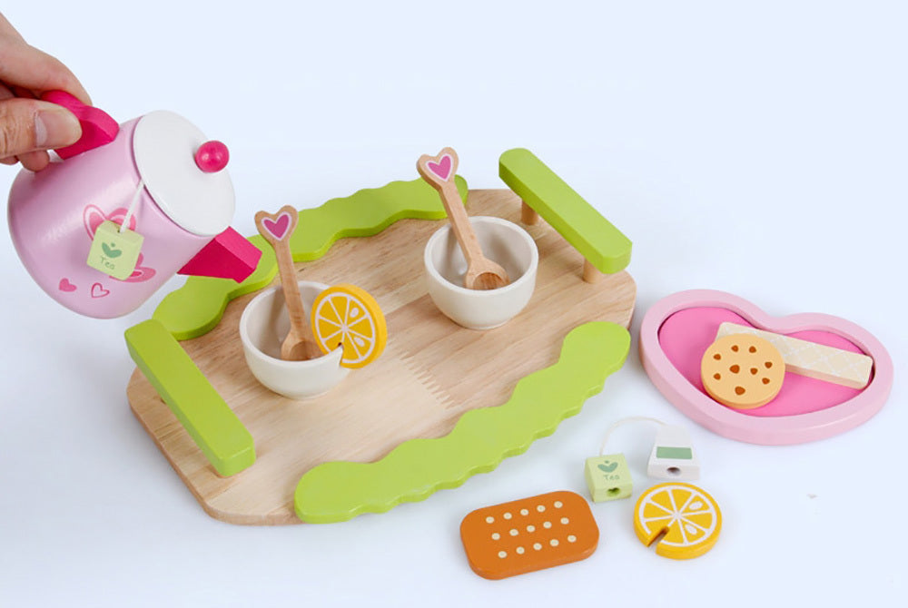 Kids Wooden Kitchen Tea Set Pretend Play - Play Kitchen