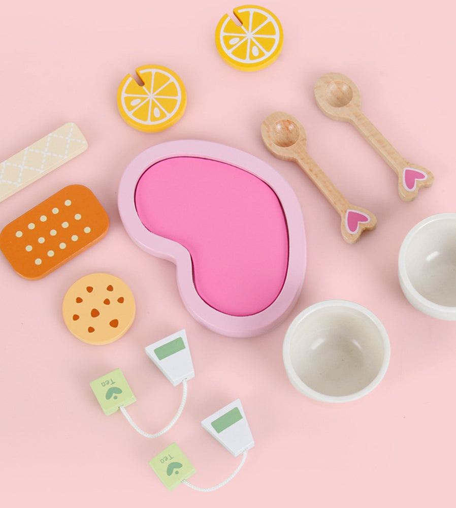 Kids Wooden Kitchen Tea Set Pretend Play - Play Kitchen