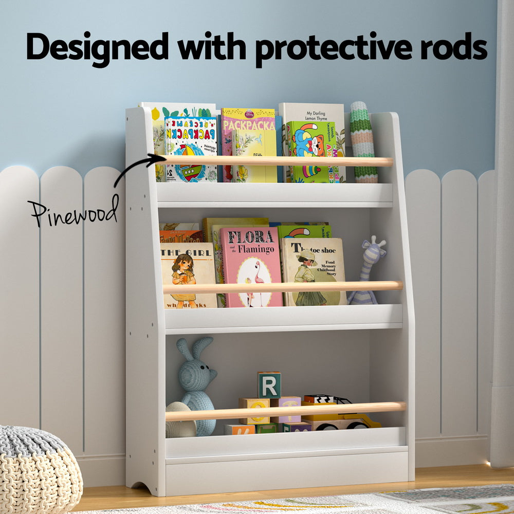 White Children's Bookshelf designed with protective rods