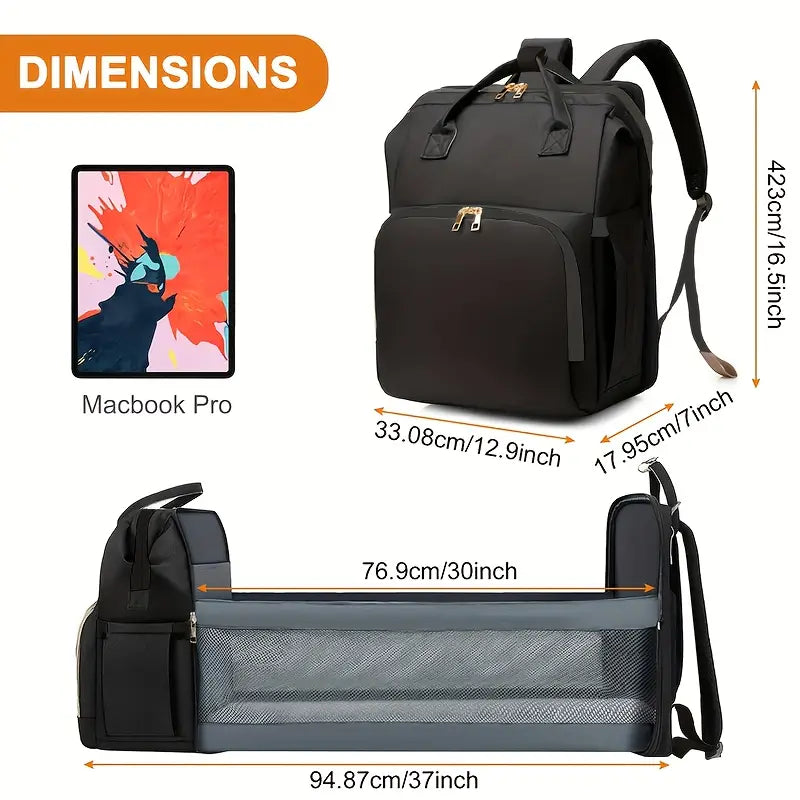 Nappy Bag Backpack with Fold-Out Bassinet