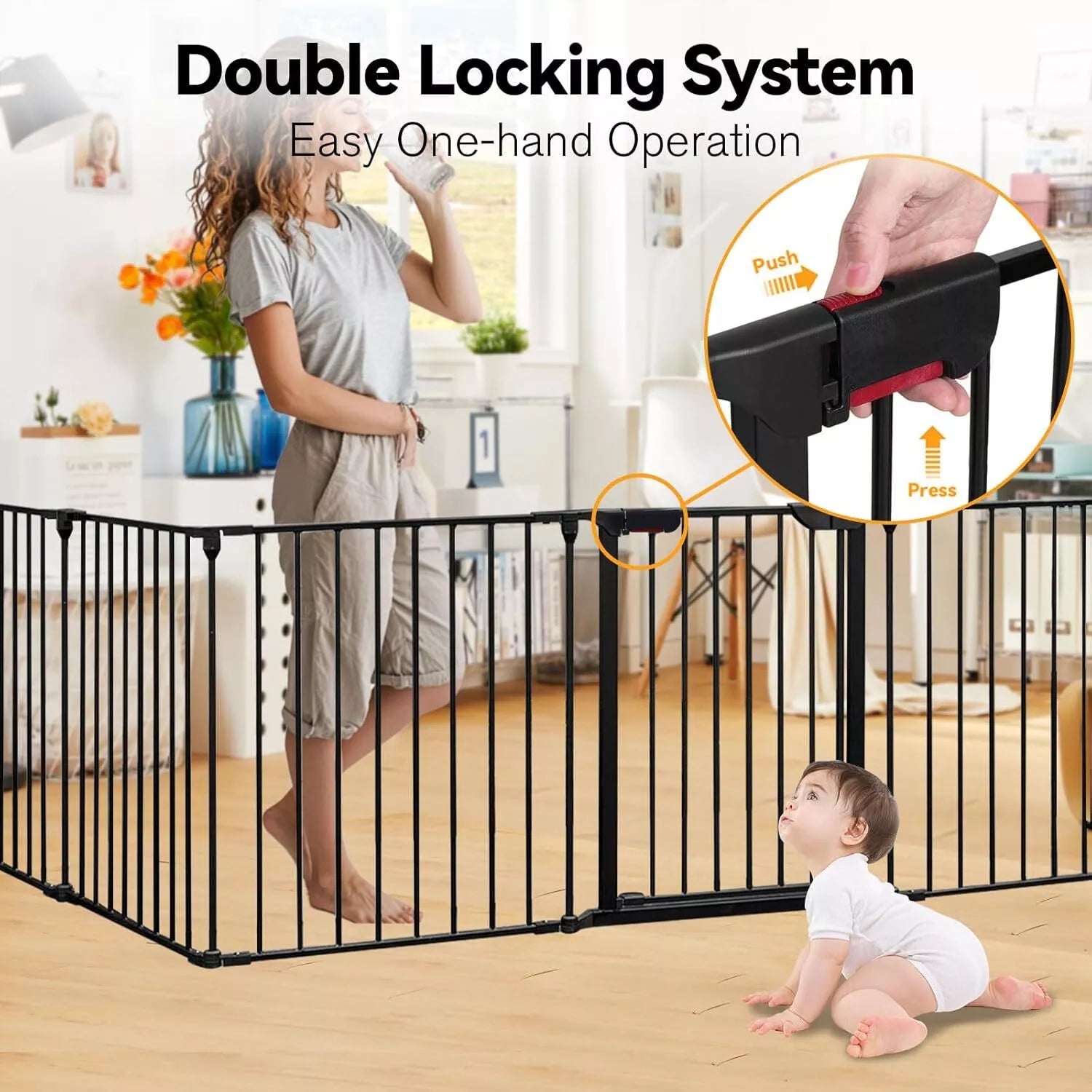 Extra Wide Baby Gate Adjustable 8 Panels 505cm