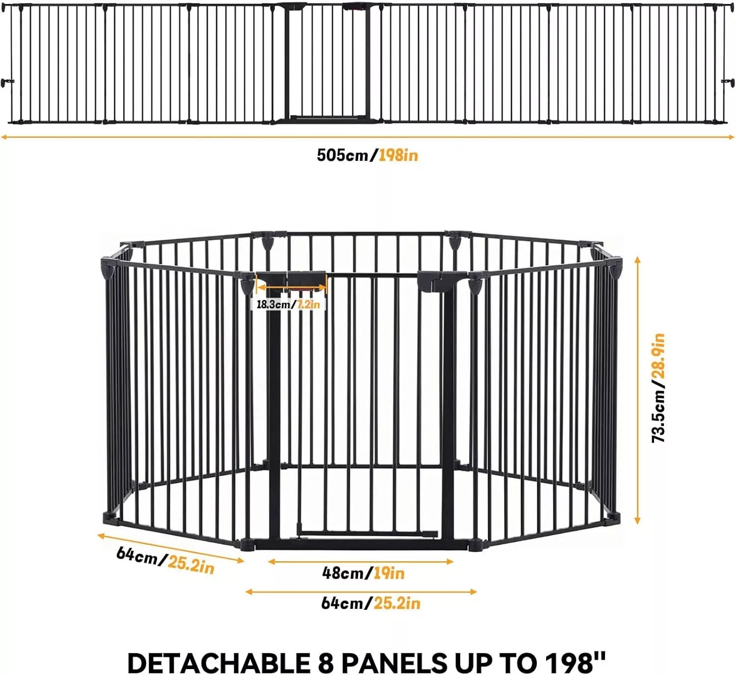 Extra Wide Baby Gate Adjustable 8 Panels 505cm