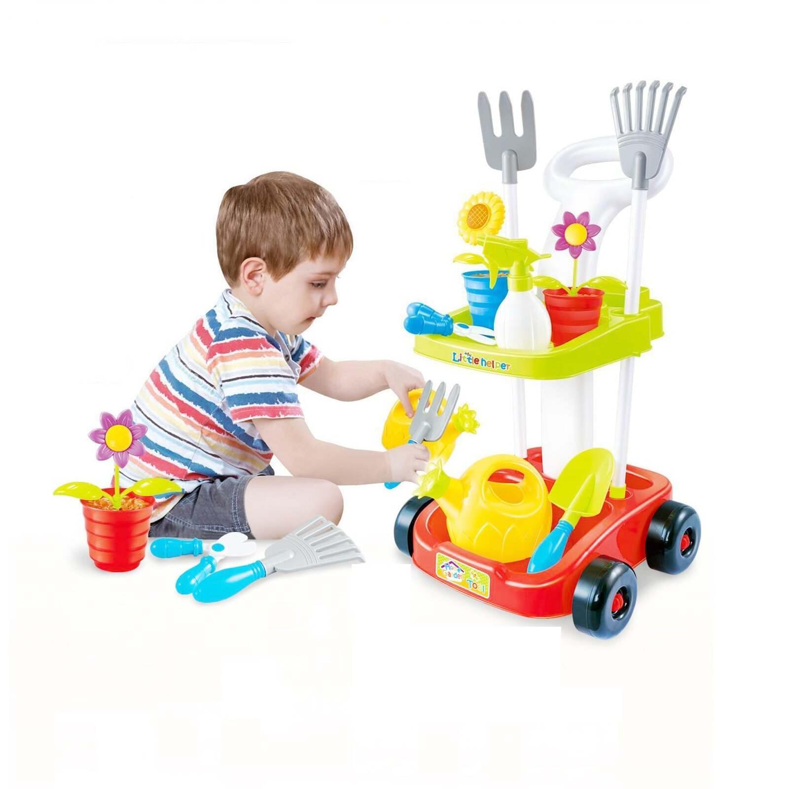 Children's Gardening Trolley Play Set with Garden Tools for Toddlers - Play Kitchen