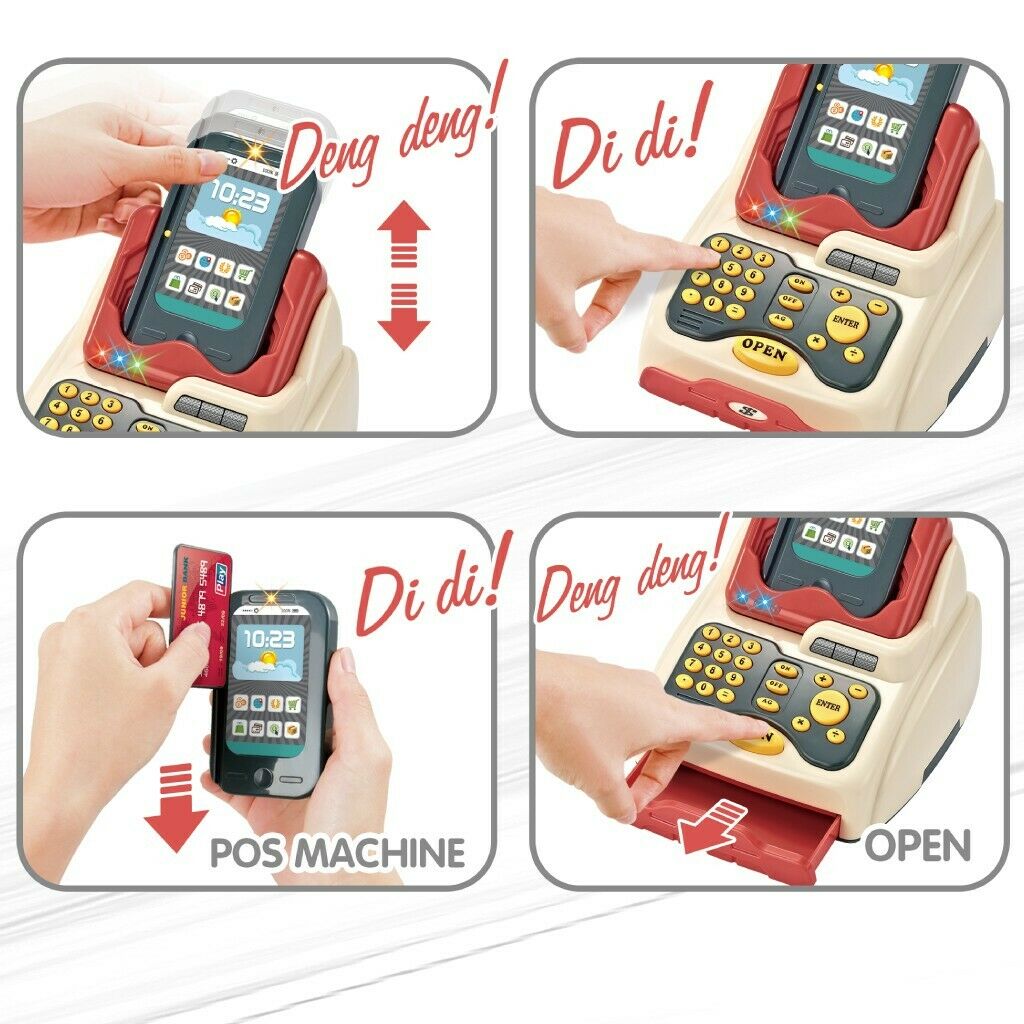 Kids Supermarket Ice Cream Cart Shop Dessert Food Pretend Role Play Set Red - Play Kitchen