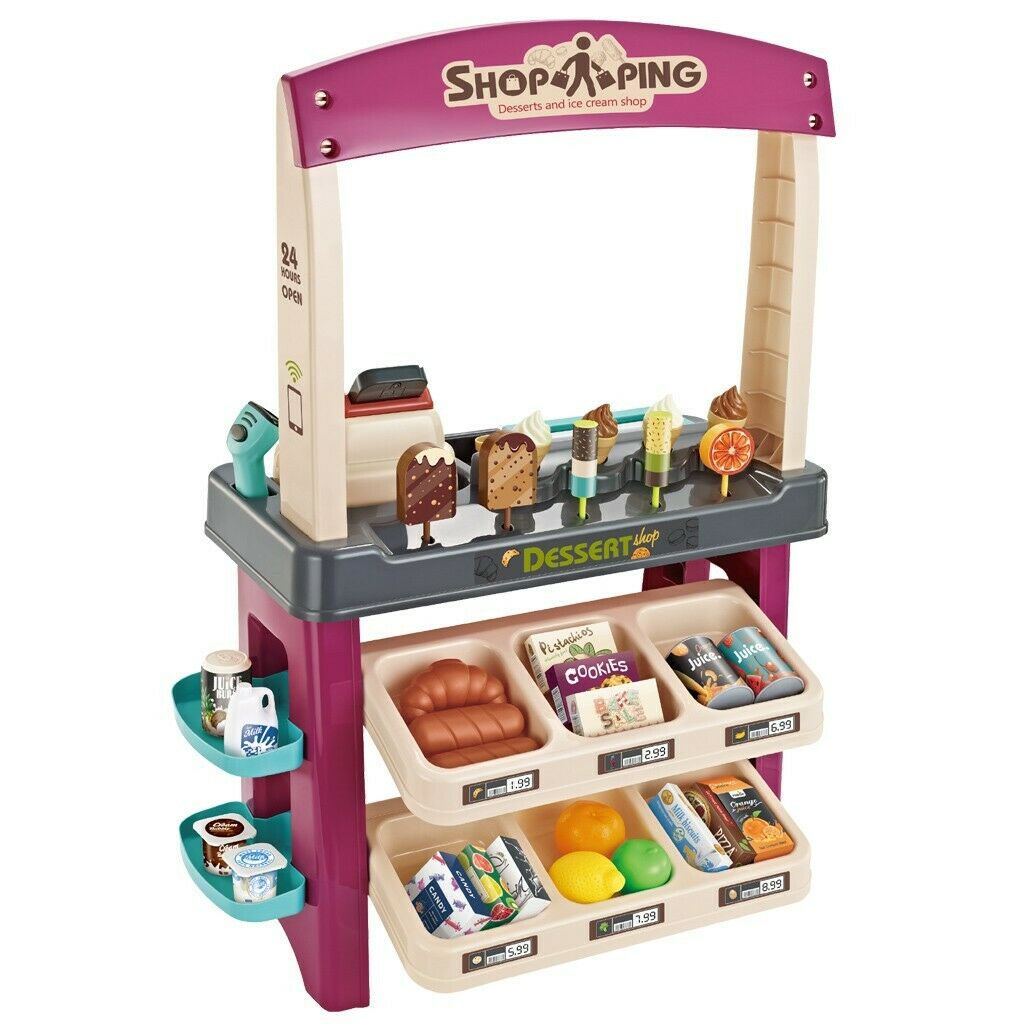 Kids Supermarket Ice Cream Cart Shop Dessert Food Pretend Role Play Set Red - Play Kitchen