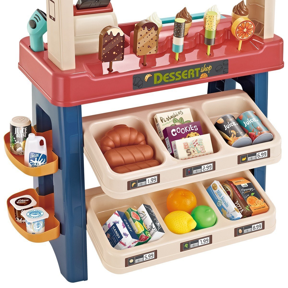Kids Supermarket Ice Cream Cart Shop Dessert Food Pretend Role Play Set Red - Play Kitchen
