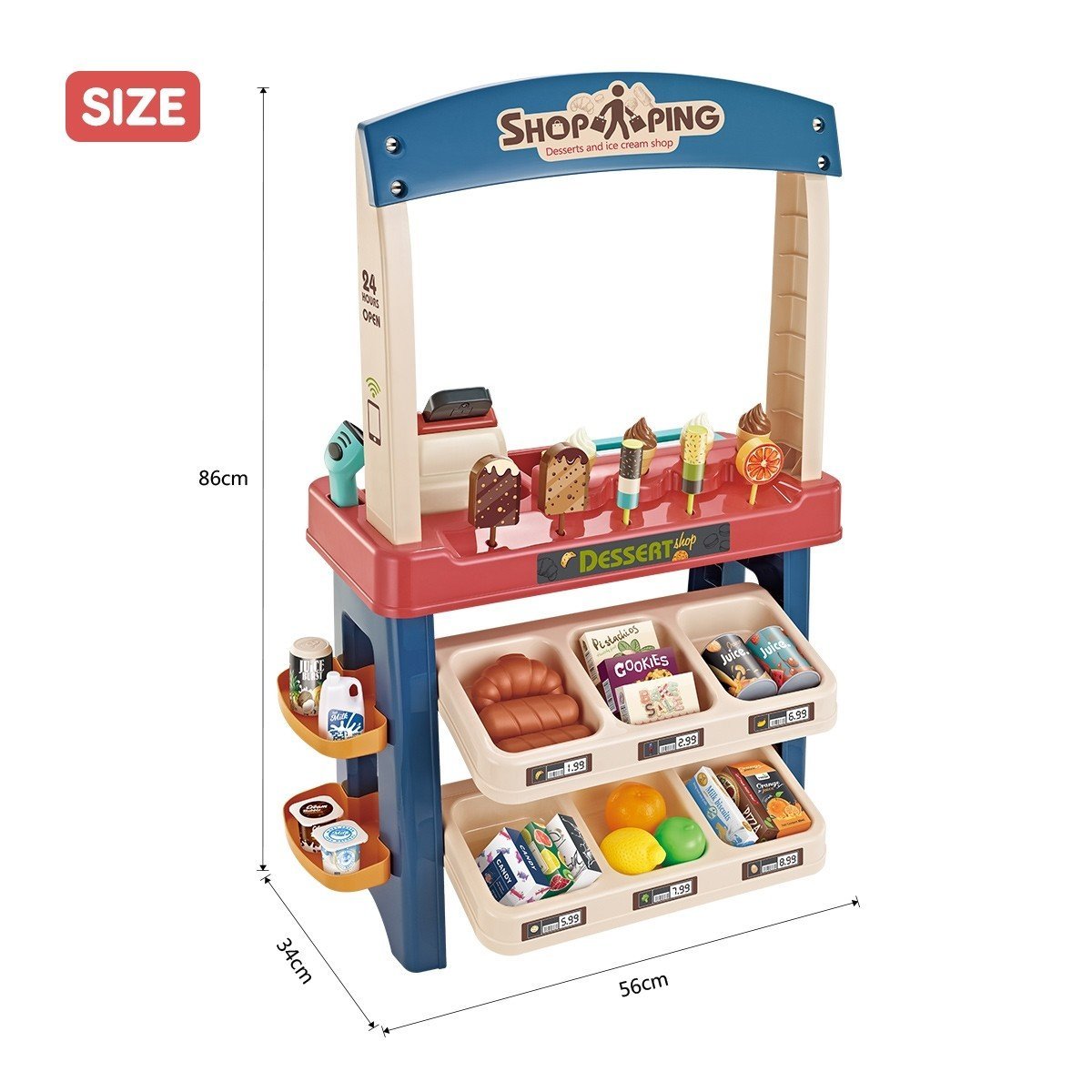 Kids Supermarket Ice Cream Cart Shop Dessert Food Pretend Role Play Set Toy Blue - Play Kitchen