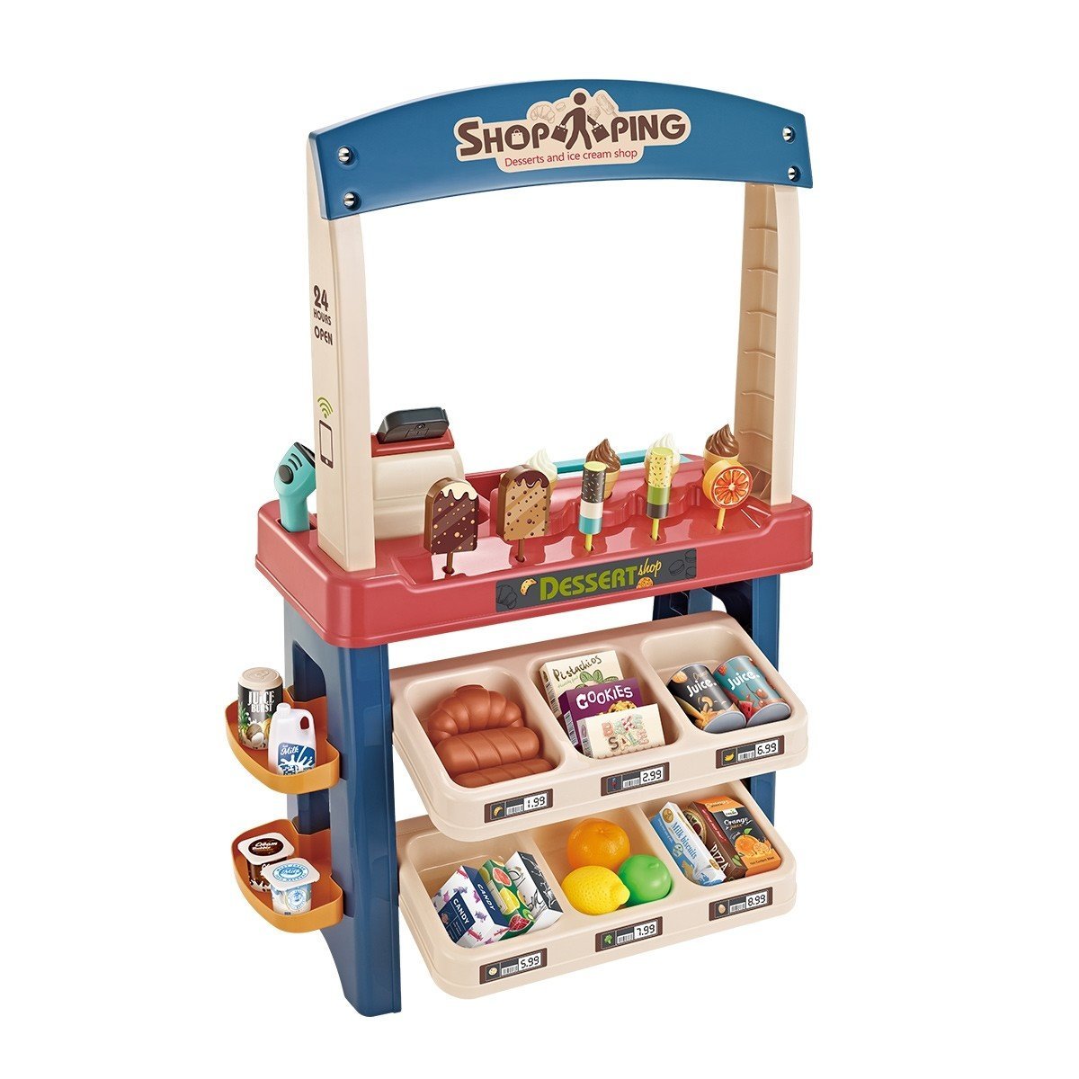 Kids Supermarket Ice Cream Cart Shop Dessert Food Pretend Role Play Set Toy Blue - Play Kitchen