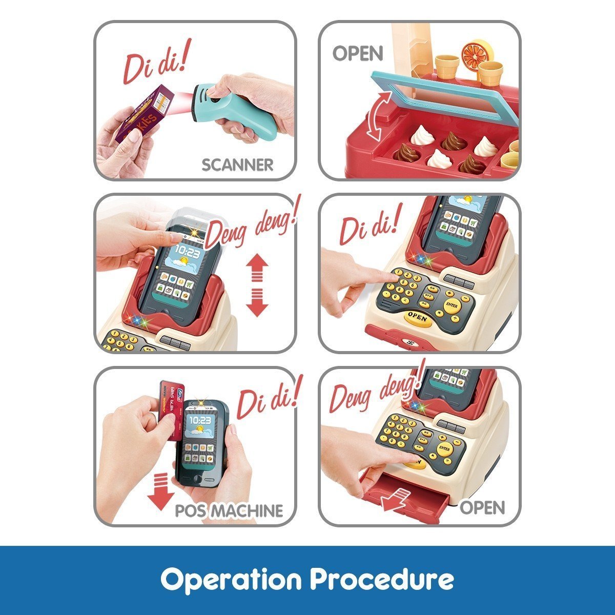 Kids Supermarket Ice Cream Cart Shop Dessert Food Pretend Role Play Set Toy Blue - Play Kitchen